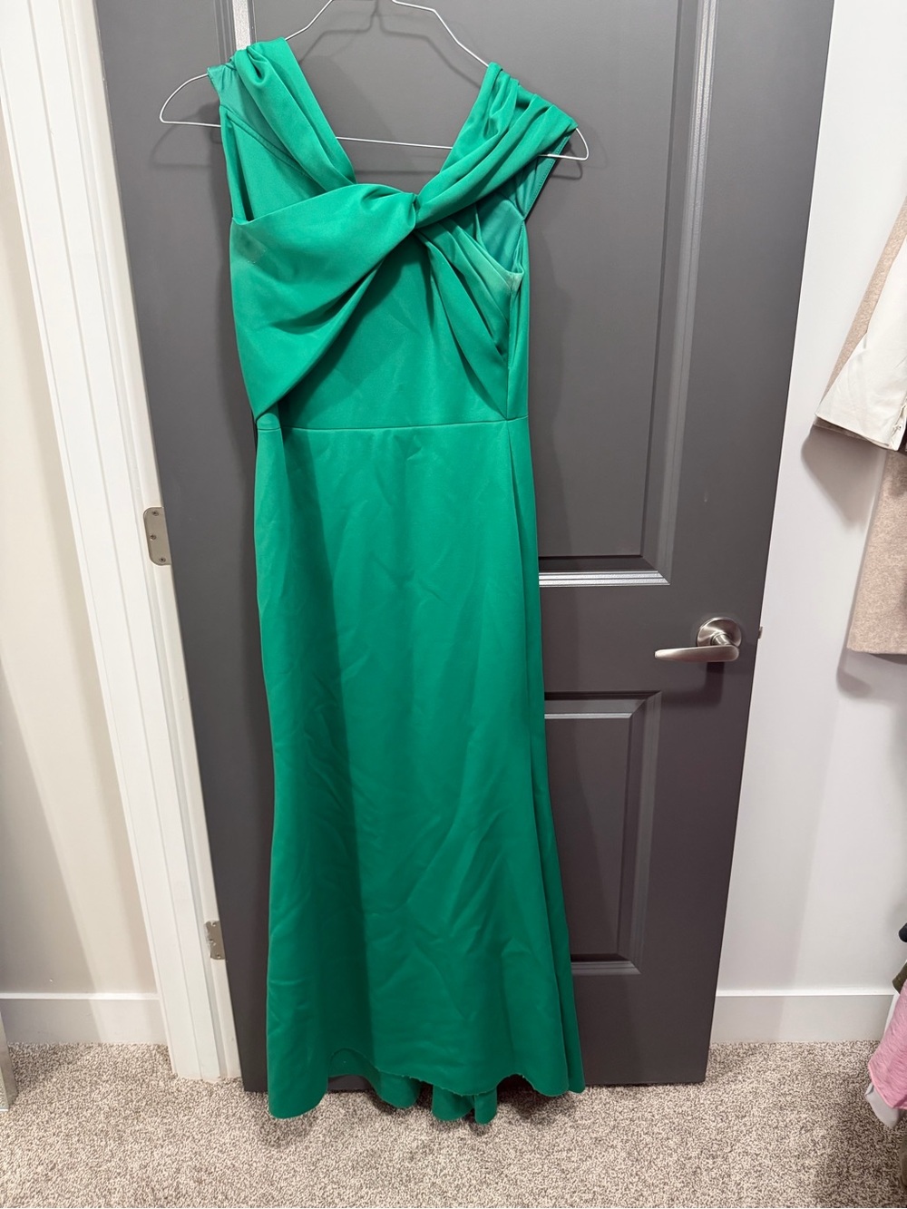 Emerald Green Twisted Bodice Evening Gown